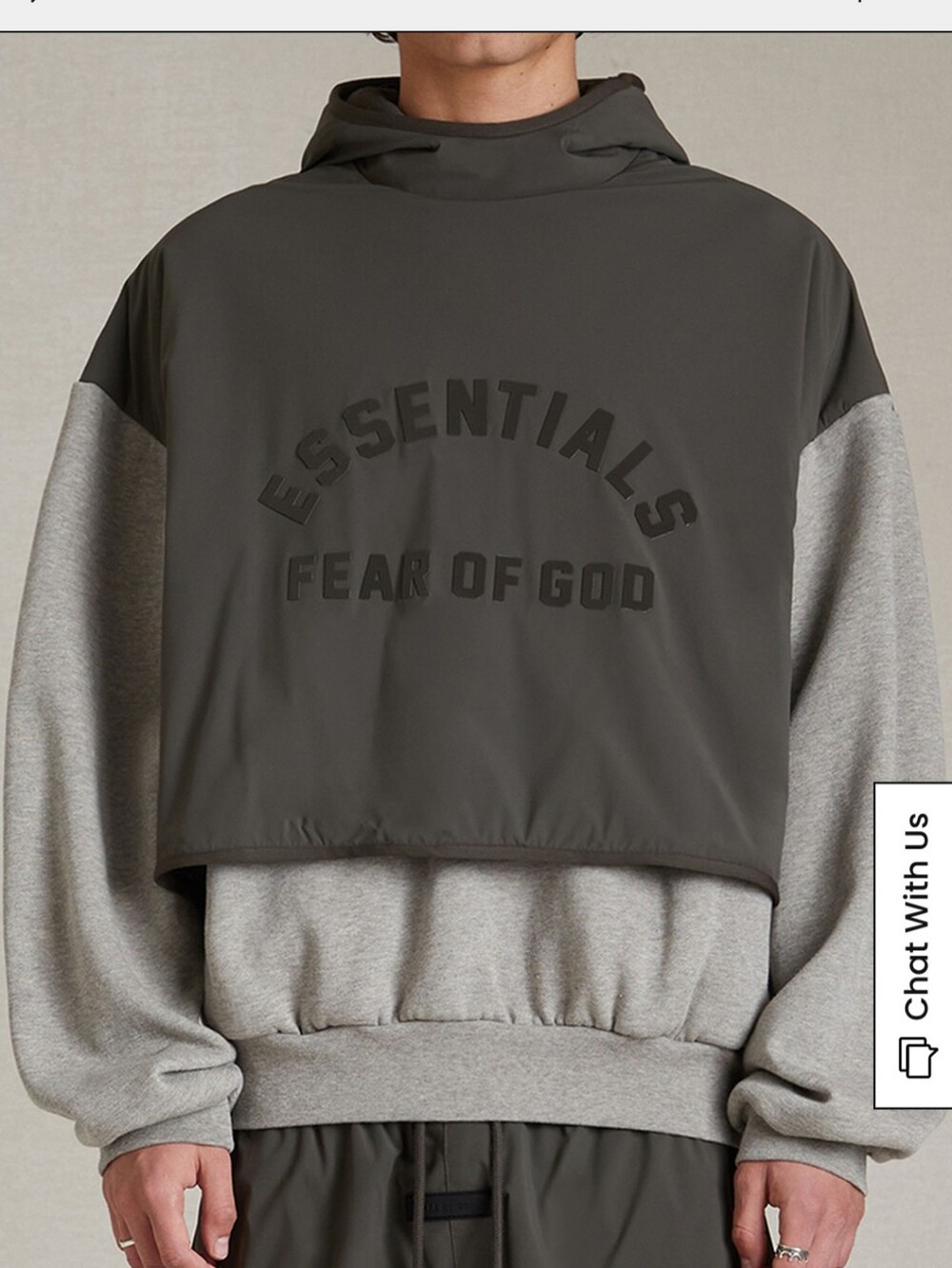 Fear of God Two-Tone Hooded Pullover - Olive Drab & Heather Gray